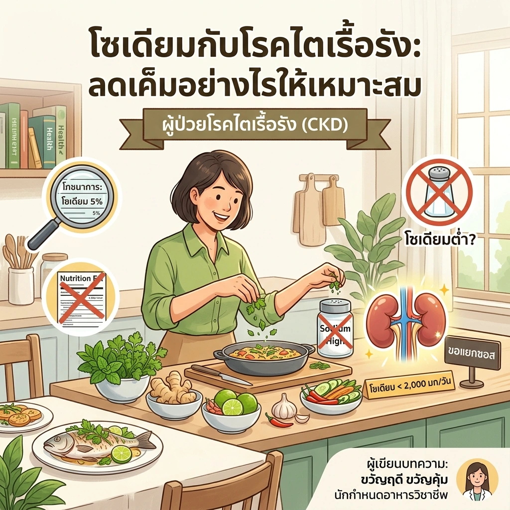 อาหารปรุงสดรสอ่อนพร้อมสมุนไพรและเครื่องเทศสำหรับการควบคุมโซเดียมในผู้ป่วยโรคไตเรื้อรัง